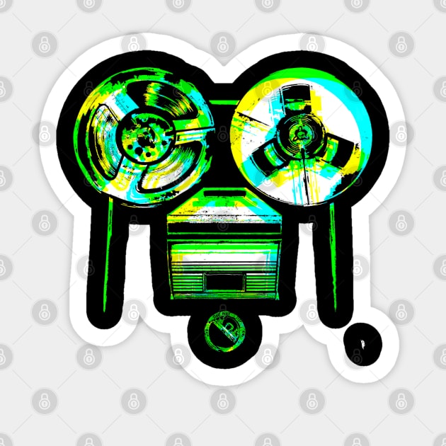 RETRO-coloured reel-to-reel tape recorder. Sticker by Bird